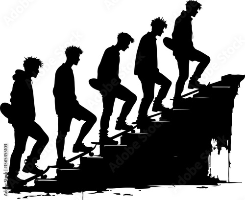 Skateboarders Going Uphill Silhouette Sequence vector bundle
