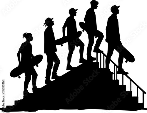 Skateboarders Going Uphill Silhouette Sequence vector bundle