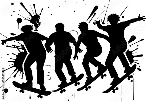 Skateboarders Going Uphill Silhouette Sequence vector bundle