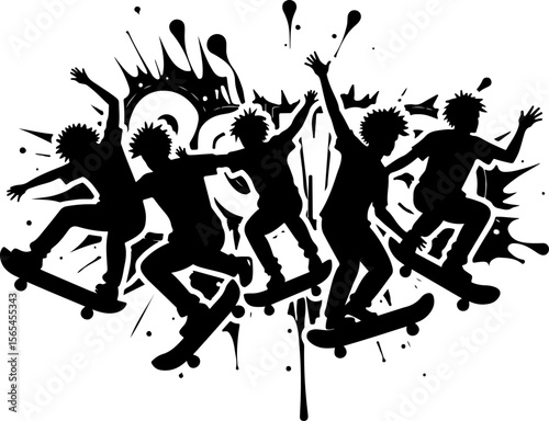 Skateboarders Going Uphill Silhouette Sequence vector bundle