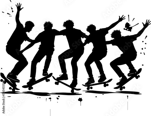  Skateboarders Walking Up Stairs Silhouette vector bundle