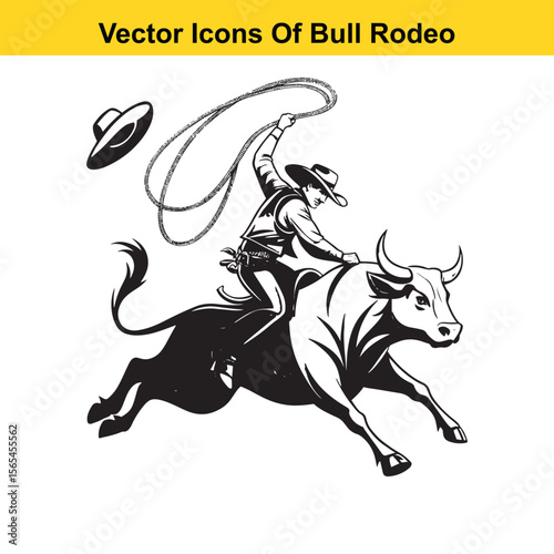 Bull Rodeo Showdown – Cowboy Riding a Bucking Bull in Action