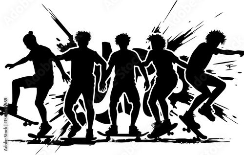 Skateboarders Going Uphill Silhouette Sequence vector bundle