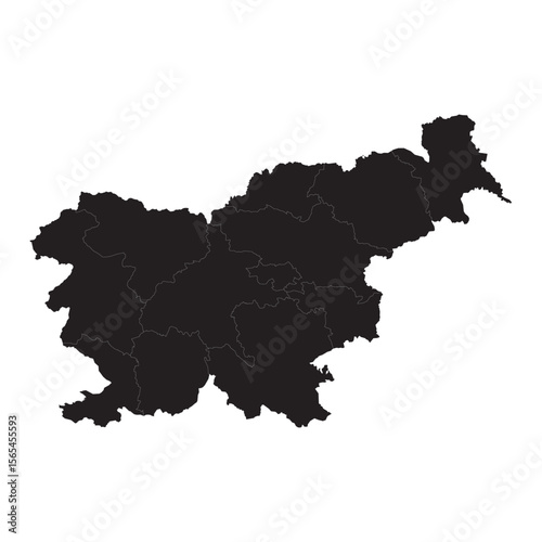 vector map silhouette of slovenia with internal regional borders, black isolated outline on white background