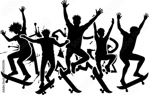  Skateboarders Walking Up Stairs Silhouette vector bundle