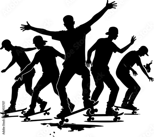 Skateboarders Going Uphill Silhouette Sequence vector bundle