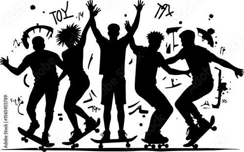  Skateboarders Walking Up Stairs Silhouette vector bundle