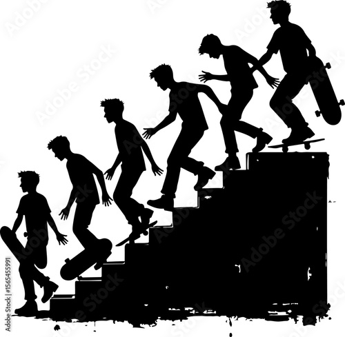 Skateboarders Going Uphill Silhouette Sequence vector bundle