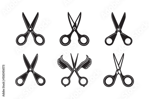 silhouette closed scissors bundle on the white background