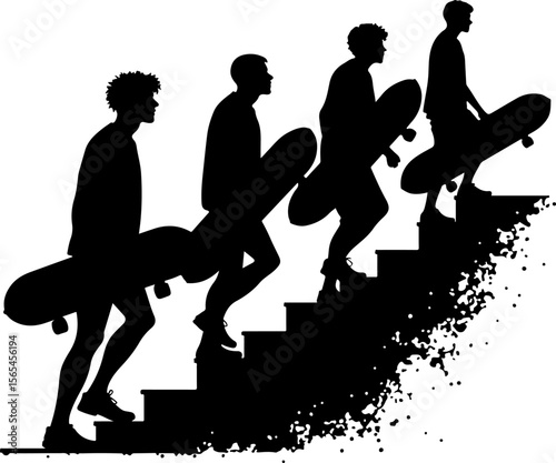 Skateboarders Going Uphill Silhouette Sequence vector bundle