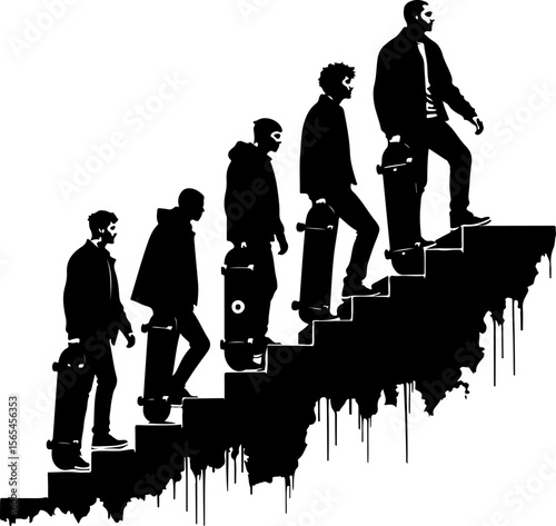 Skateboarders Going Uphill Silhouette Sequence vector bundle