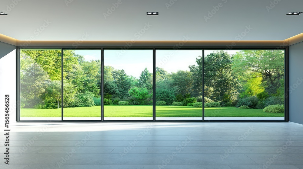 Fototapeta premium Modern interior with large windows