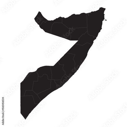 vector map silhouette of somalia with regional borders, black isolated country outline on white background
