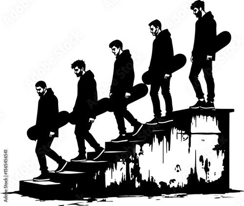  Skateboarders Walking Up Stairs Silhouette vector bundle