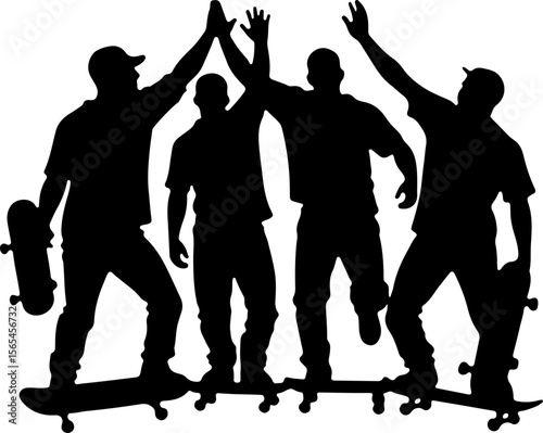 Skateboarders Going Uphill Silhouette Sequence vector bundle