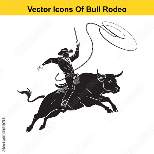 Bull Rodeo Showdown – Cowboy Riding a Bucking Bull in Action