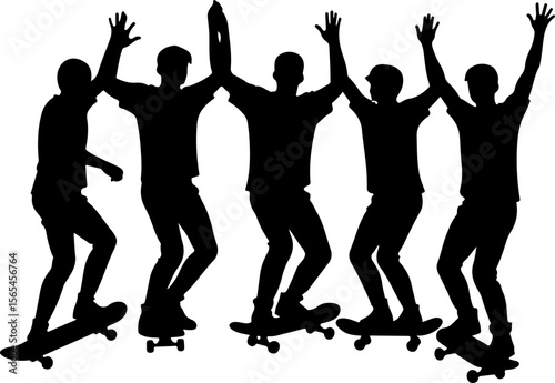 Skateboarders Going Uphill Silhouette Sequence vector bundle