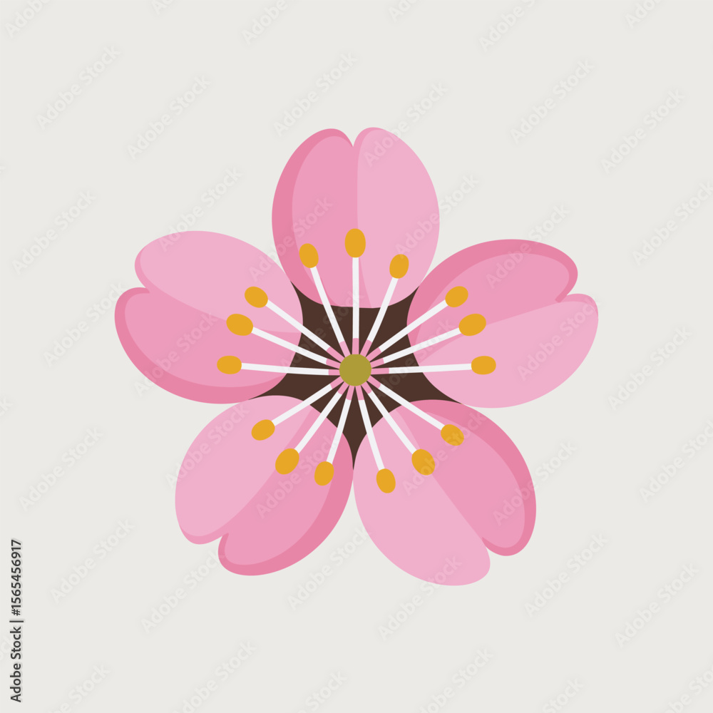 Fototapeta premium Flat Vector Cherry Blossom Illustration in Pink Shades Beautiful Sakura Flower Design Perfect for Spring, Nature, Greeting Cards, Decoration, or Japanese Themes.