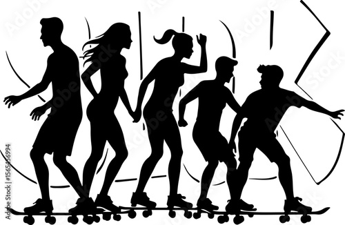 Skateboarders Going Uphill Silhouette Sequence vector bundle