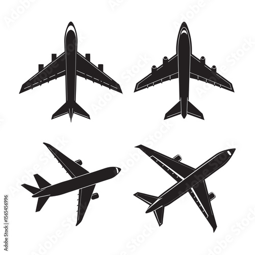 silhouette air plane set bundle on the white background