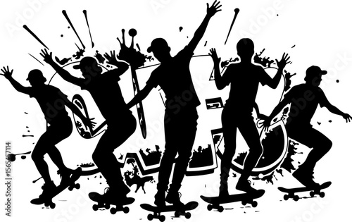  Skateboarders Walking Up Stairs Silhouette vector bundle
