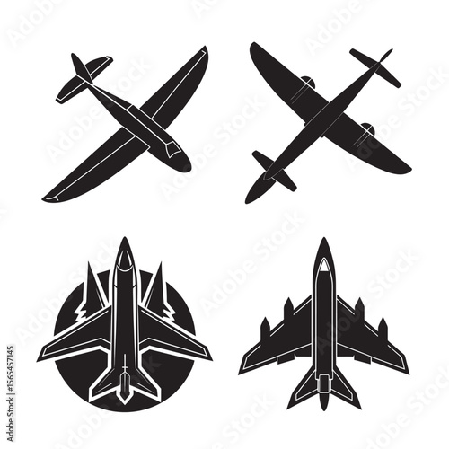 silhouette air plane set bundle on the white background