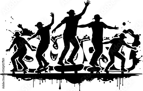 Skateboarders Going Uphill Silhouette Sequence vector bundle