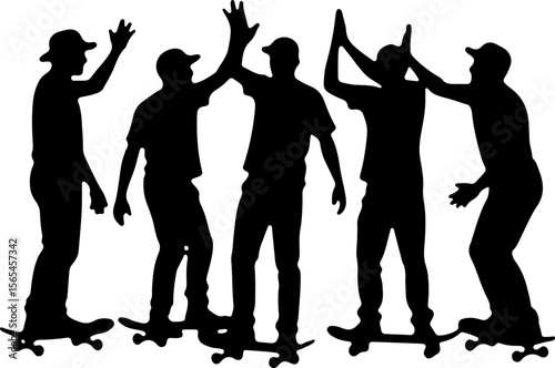 Skateboarders Going Uphill Silhouette Sequence vector bundle