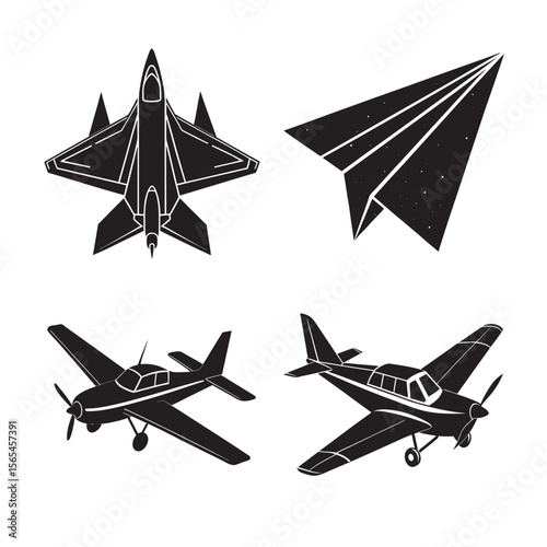silhouette air plane set bundle on the white background