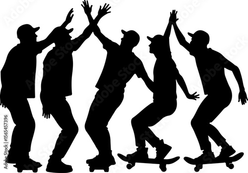 Skateboarders Going Uphill Silhouette Sequence vector bundle
