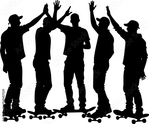 Skateboarders Going Uphill Silhouette Sequence vector bundle