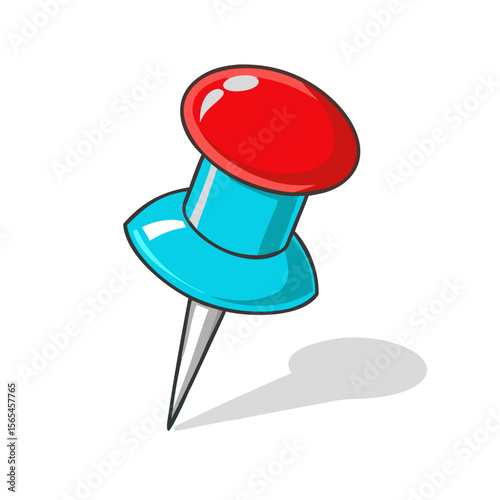 Cartoon Push Pin Vector Illustration – Red and Blue Office Thumbtack Clipart, Sharp Needle Design for Notes, Stationery Icons, Graphics, and Digital Use