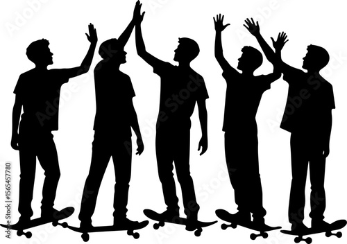 Skateboarders Going Uphill Silhouette Sequence vector bundle