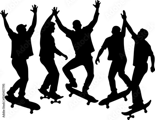 Skateboarders Going Uphill Silhouette Sequence vector bundle