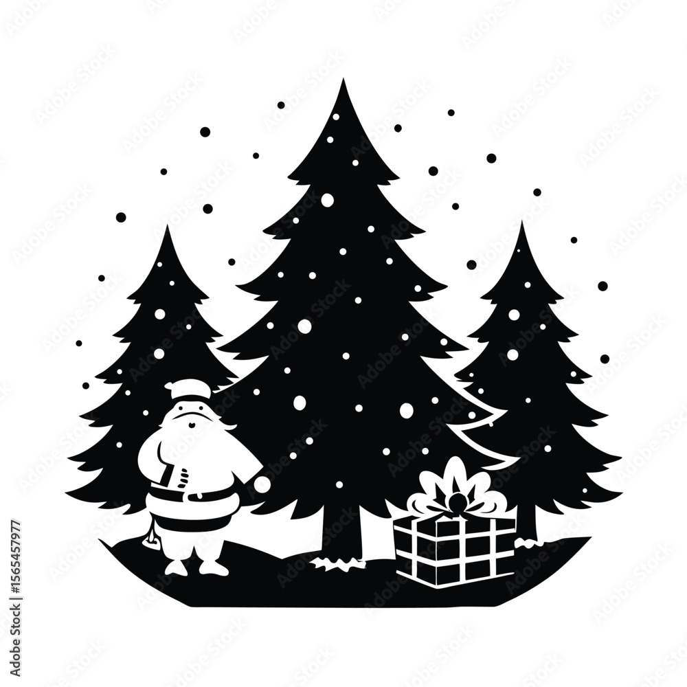 Fototapeta premium snowy-christmas-scene-with-gifts-under-tree-and-sa.eps