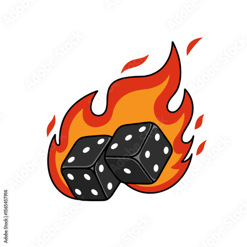 Two burning cubes with stylized orange and red flames. Flat vector illustration on transparent background