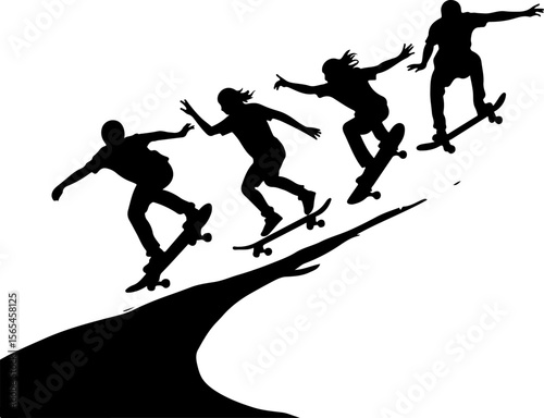 Skateboarders Going Uphill Silhouette Sequence vector bundle
