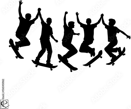 Skateboarders Going Uphill Silhouette Sequence vector bundle
