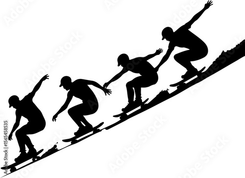 Skateboarders Going Uphill Silhouette Sequence vector bundle