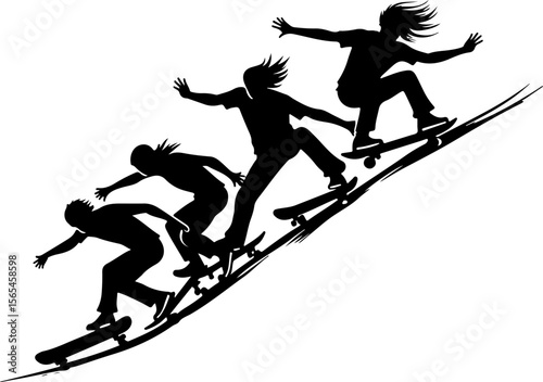 Skateboarders Going Uphill Silhouette Sequence vector bundle