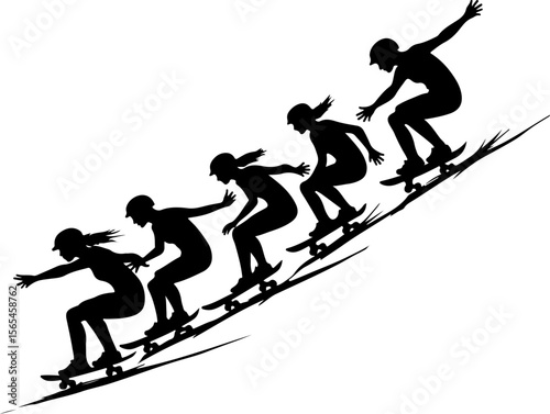 Skateboarders Going Uphill Silhouette Sequence vector bundle