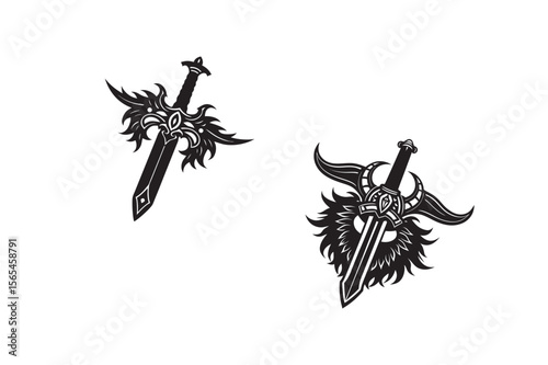 silhouette broken sword bundle on the white background
