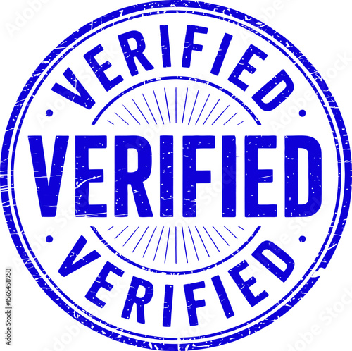 Blue round verified stamp badge with bold text for official document or approval label design  