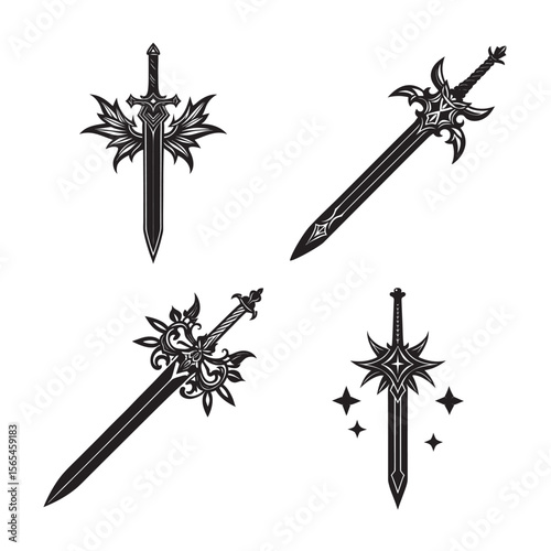 silhouette broken sword bundle on the white background