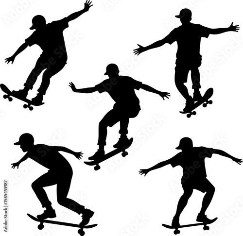 Skateboarders Going Uphill Silhouette Sequence vector bundle