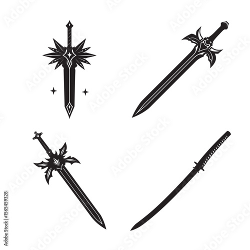 silhouette broken sword bundle on the white background