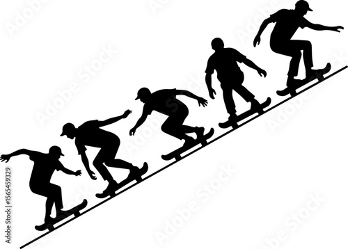 Skateboarders Going Uphill Silhouette Sequence vector bundle