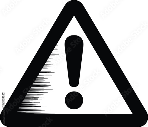 Black exclamation mark inside a triangle warning sign with a distressed brush stroke effect