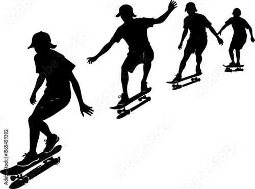 Skateboarders Going Uphill Silhouette Sequence vector bundle