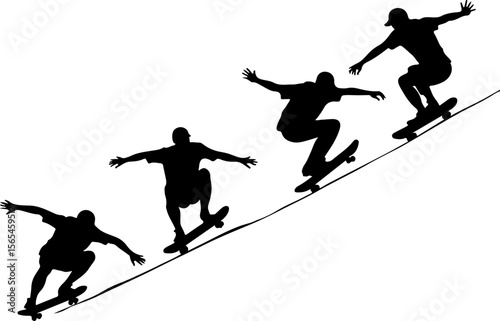 Skateboarders Going Uphill Silhouette Sequence vector bundle